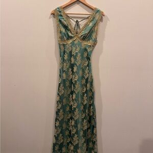 Elegant Green and Gold Floral Dress